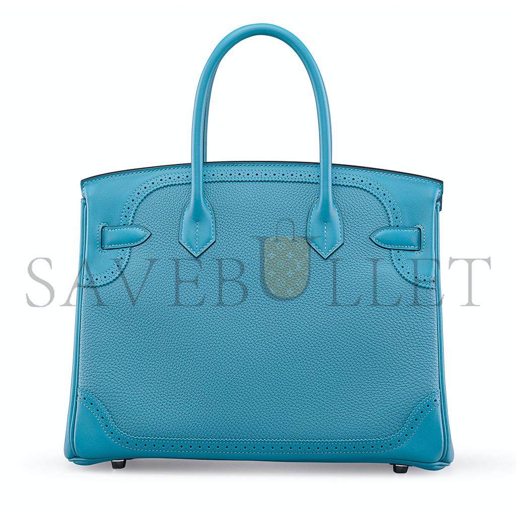 HERMÈS BIRKIN 30 LACE SERIES DENIM BLUE SILVER BUCKLE H082653CK69 (30*22*15cm)